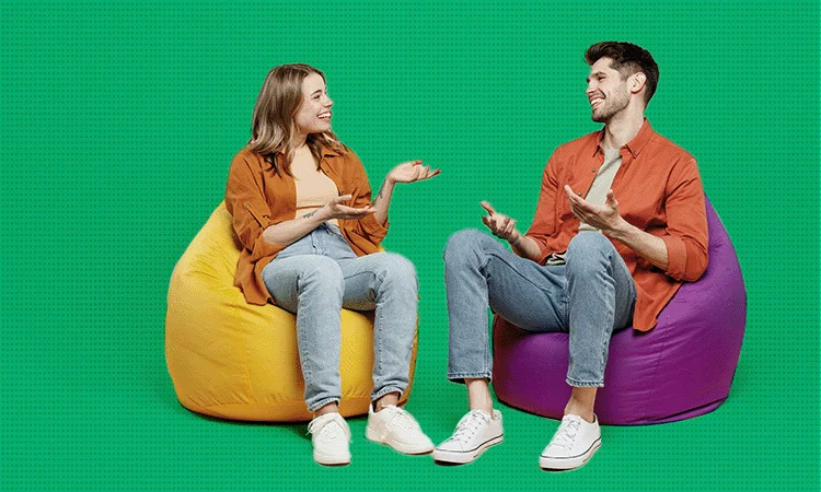 Two people on beanbags talking - scenario-based elearning