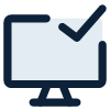 An icon showing a desktop computer screen with a check mark.