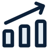 A bar chart with an arrow pointing upwards icon.