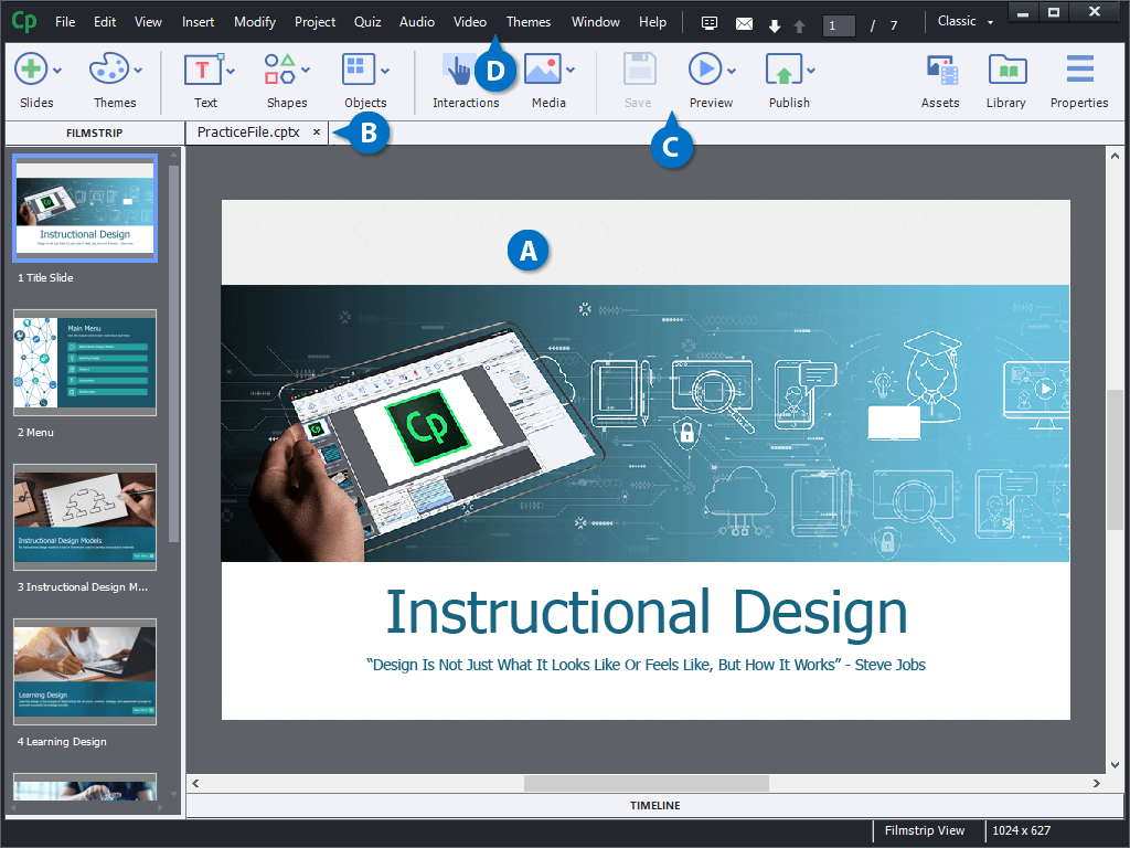 Adobe Captivate Elearning Authoring Tool interface