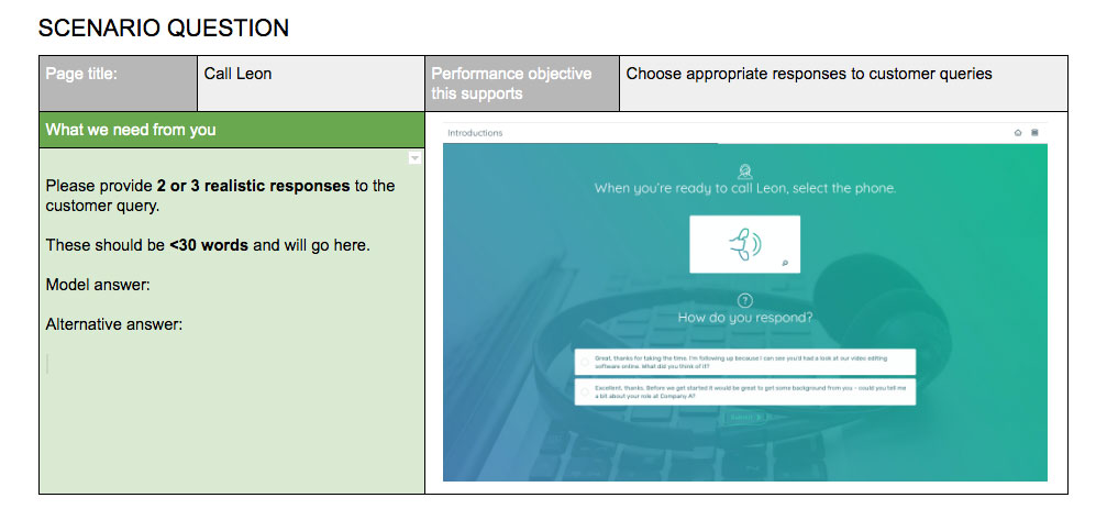 Scenario question example elearning