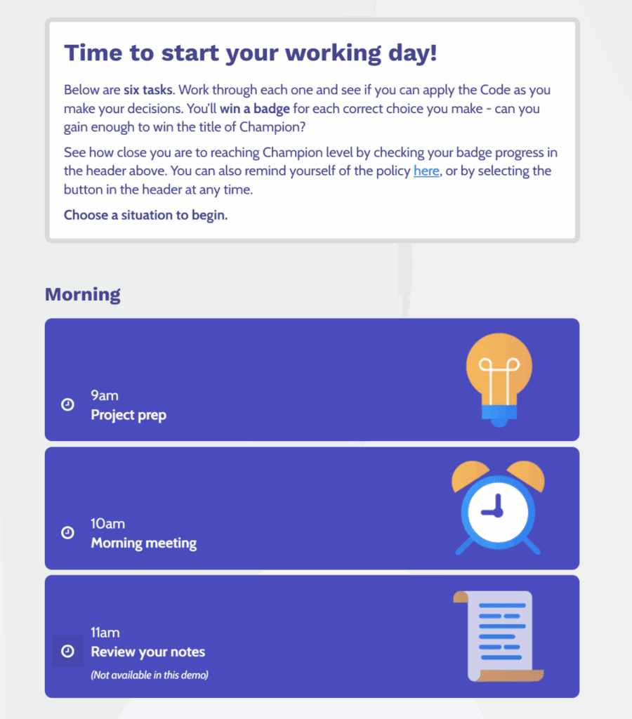 Gamified compliance example
