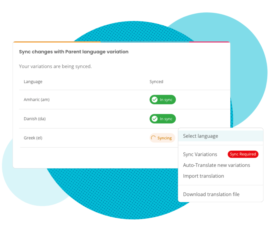 User interface showing the sync capabilities