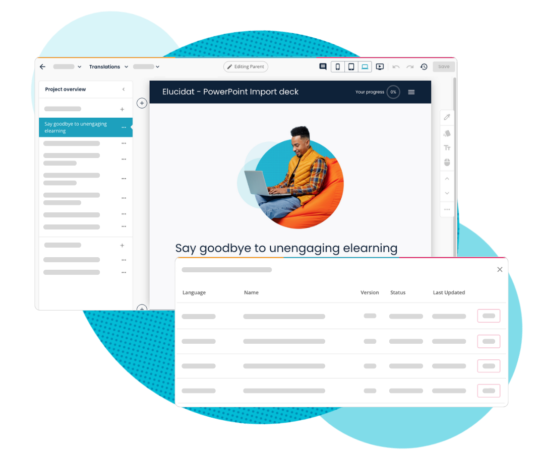 Showing the project page and a variations tab with multiple courses