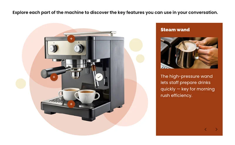 Example of an AI-powered product training made with rapid authoring